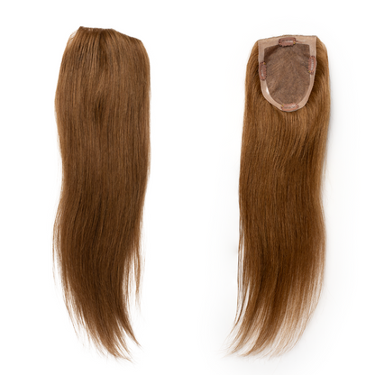 A Side by Side view of the Poppin' 5x4" Topper showing the placement and coverage offered by the hair piece